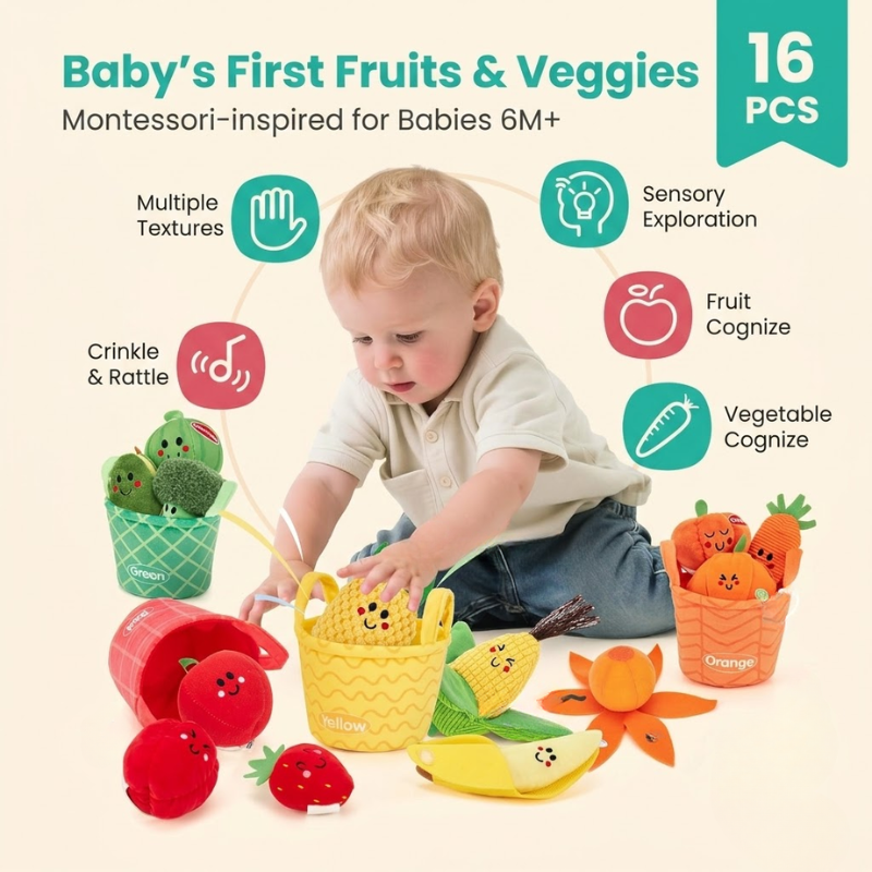 Baby-safe plush fruit for six months and up