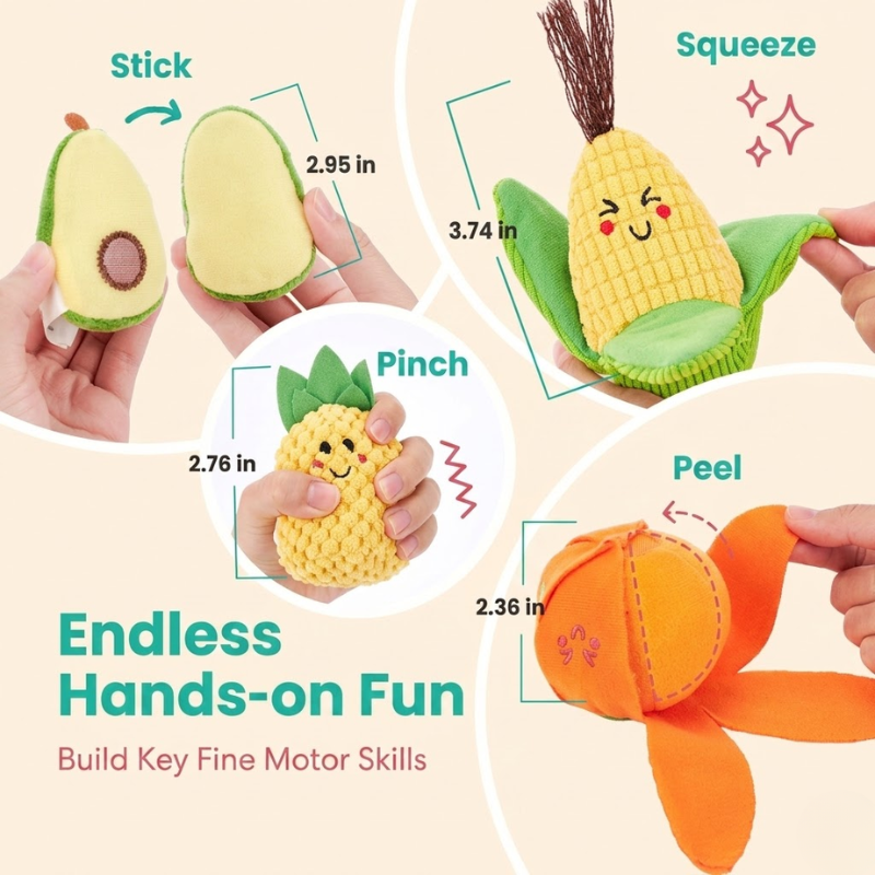 Hands-on play with the plush produce set