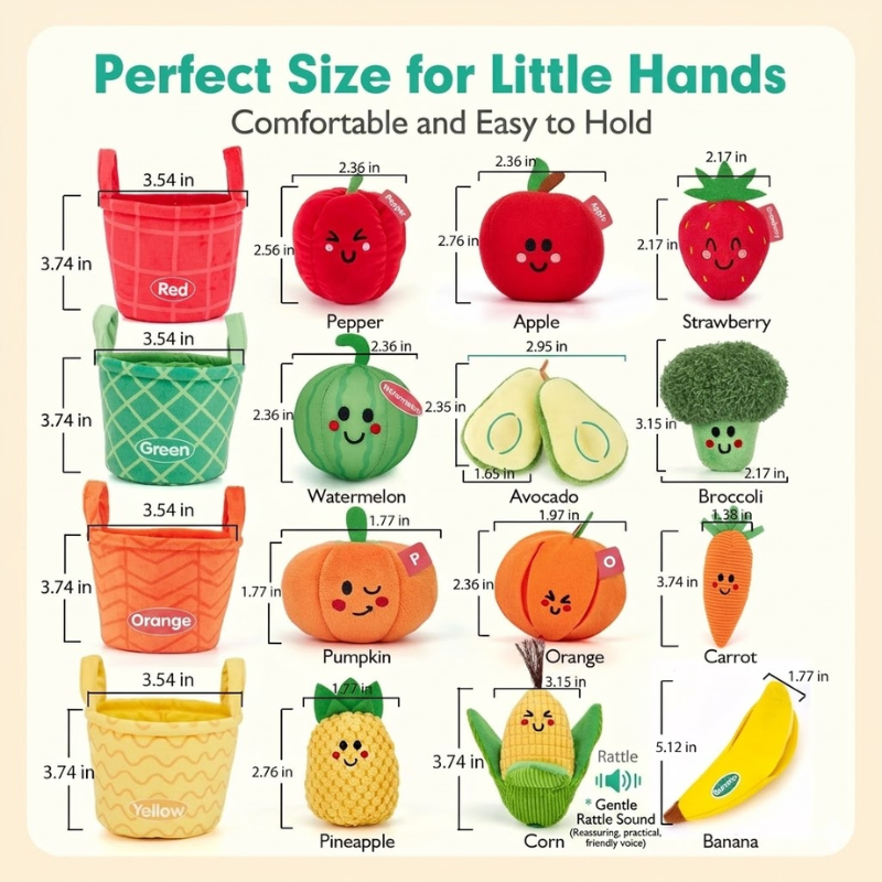 Size reference for the plush fruit set